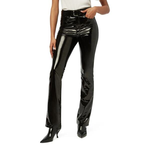 NWT WeWoreWhat Patent PU Leather Ankle Flare Leg Pants Black Women's Size 24 - Picture 1 of 6